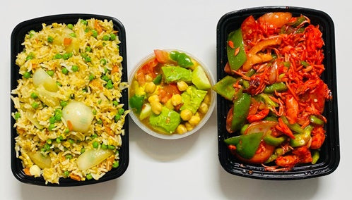 Chili Chicken & fried Rice, Side Avocado Salad